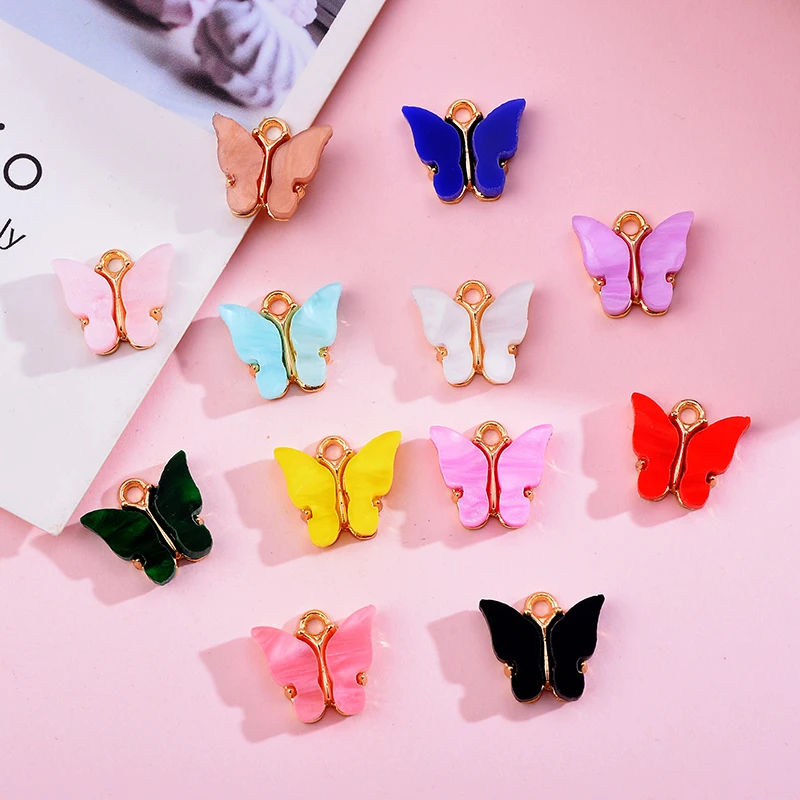 12 шт./лот милые серьги бабочки аксессуары красочный акриловый кулон сделай сам