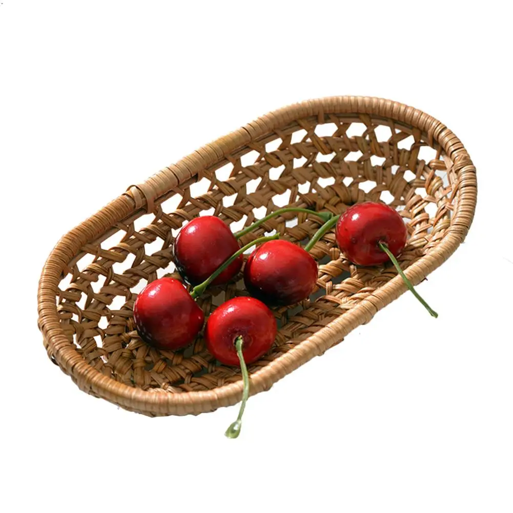 Лоток для хранения из ротанга тарелка фруктов ручной работы плетеная кухонная