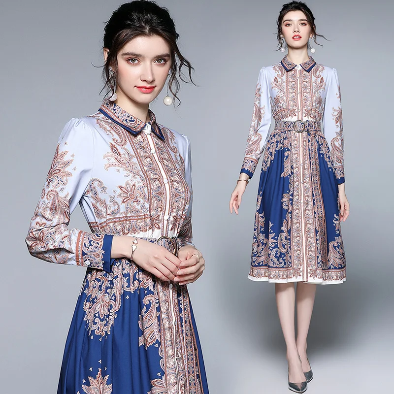 

Real shot spot new positioning printing dress women s long waist
