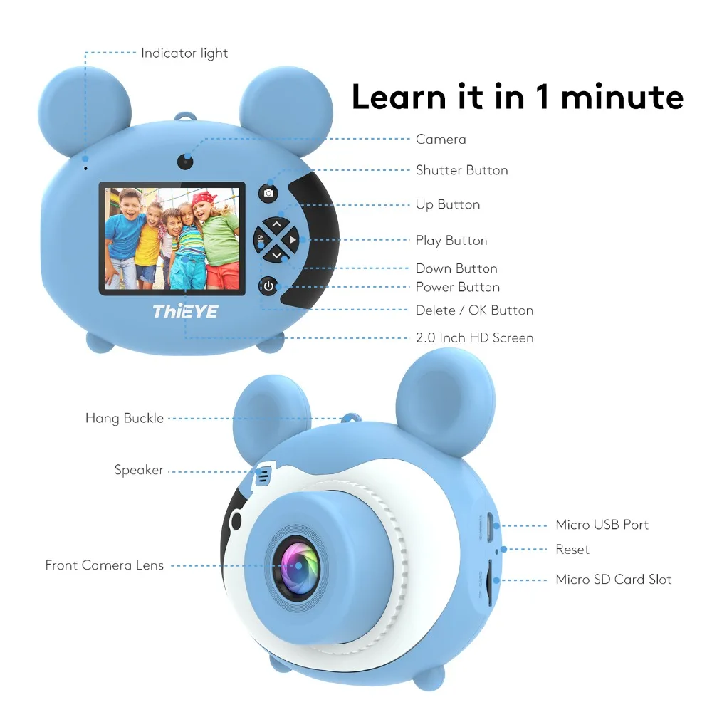 ThiEYE Kiddy 2 детская мини-камера детские развивающие игрушки для детей подарки подарок на день рождения цифровая камера 1080P проекция