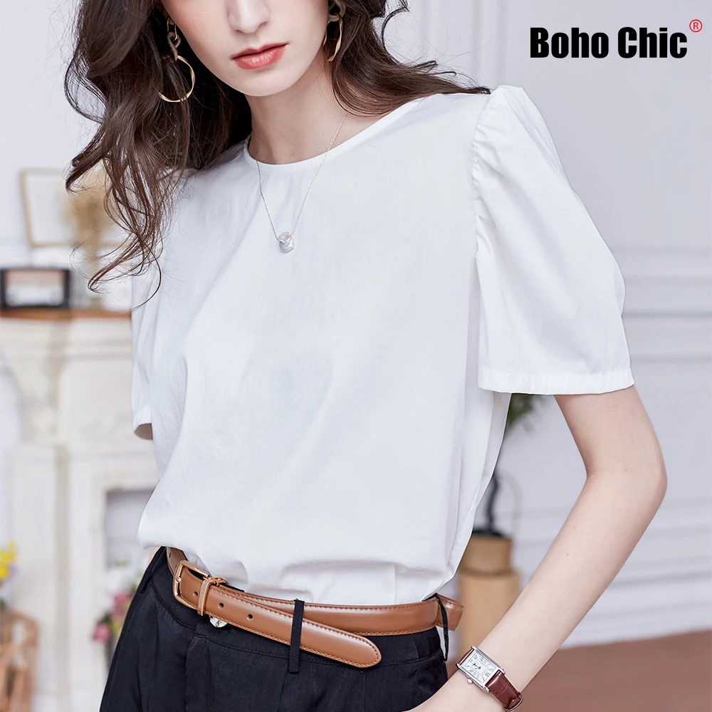 

Boho Chic Outfit Button Back Open Short Shirts High End Women Summer Top Blouse TShirts