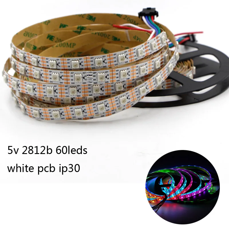 white 60leds ip30 DC5V WS2812B пиксельные полосы 30/60 пикселей/м умная светодиодная Пиксельная полоса черный/белый PCB WS2812 IC IP30/IP65/IP67 Водонепроницаемый светодиодный стри - Испускаемый цвет: white 60leds ip30