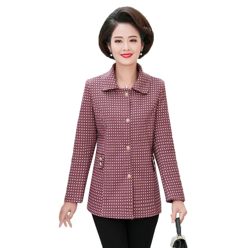 

Пальто женское Шерстяное, в клетку, весна-осень, 2021