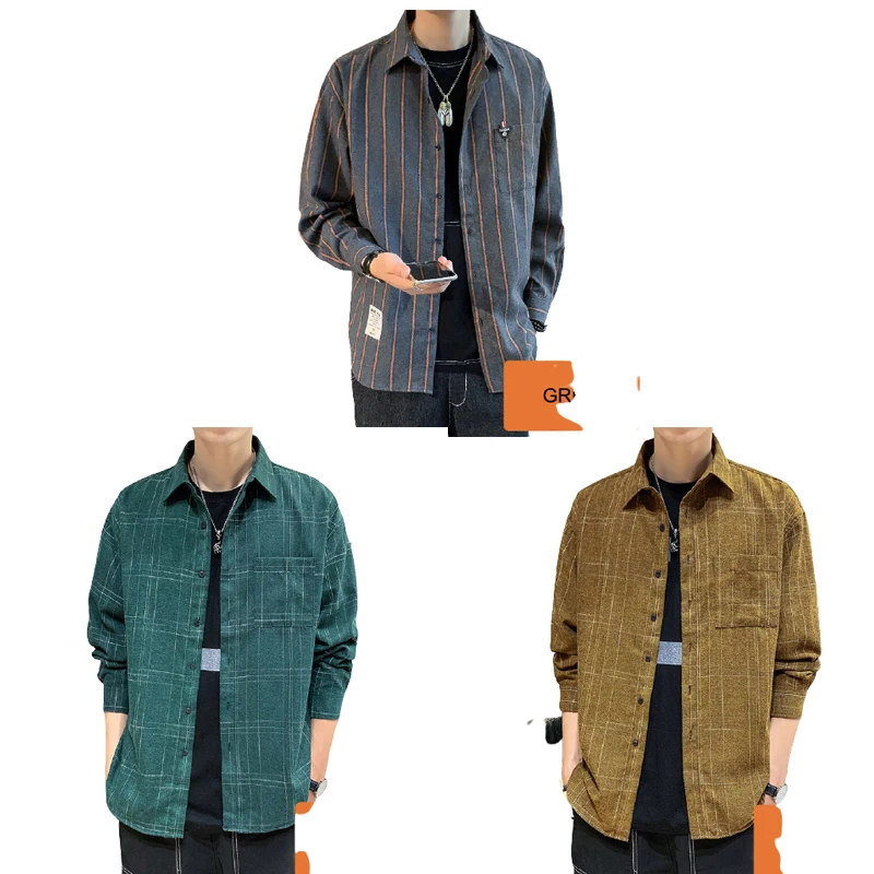 

Men soft cotton cardigan dress shirts 2021 new fashion brand casual slim fit streetwear plaid long-sleeve shirt