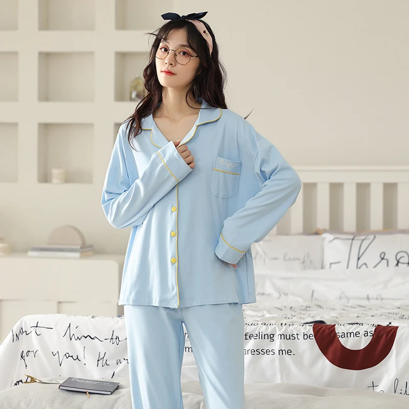Новинка 2021 осенне-зимние хлопковые Пижамные комплекты для пар модная простая