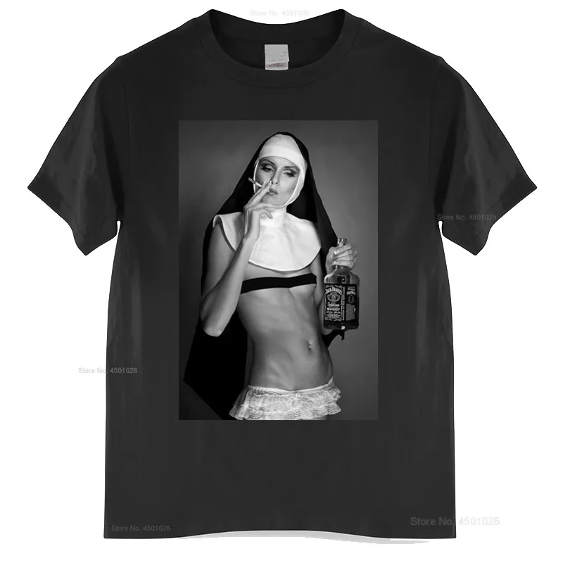 Nun Smoking & Drinking T Shirt Funny Cool Designer Summer Top Gift Present cotton tshirt men summer fashion t-shirt euro size | Мужская