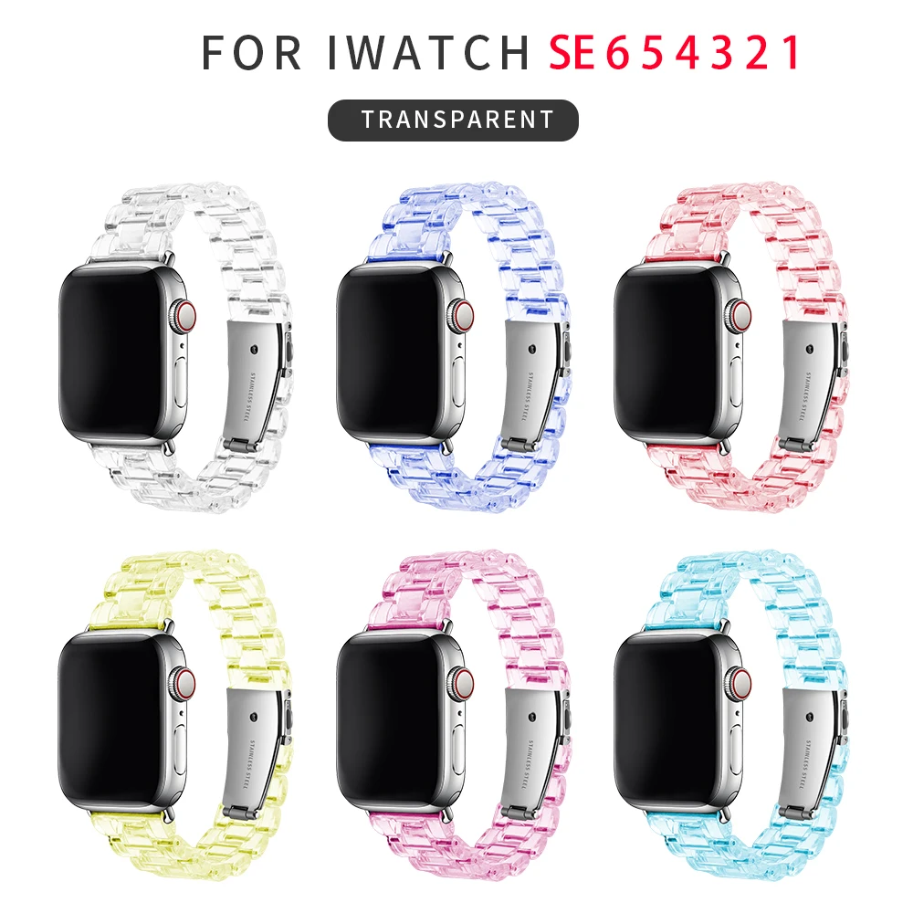 Transparent WatchBand for Apple Watch SE 7 Clear Glass Bracelets Strap on Smart IWatch Band Series 6 5 4 32 38mm 40mm 42mm 44mm