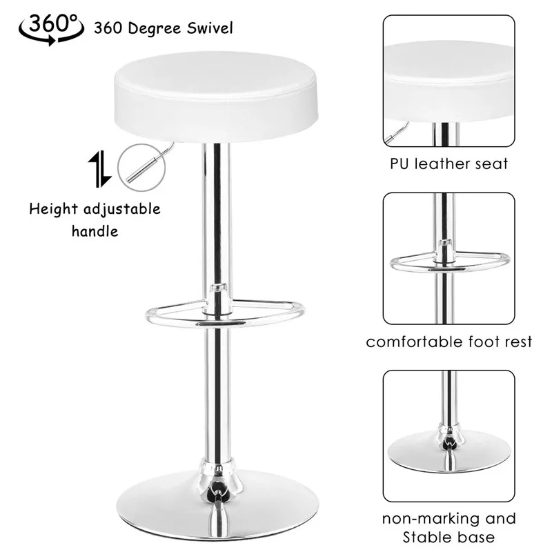 

Set of 2 Adjustable Round PU Lather Seat Swivel Modern Bar Stool Party Chairs HW55666
