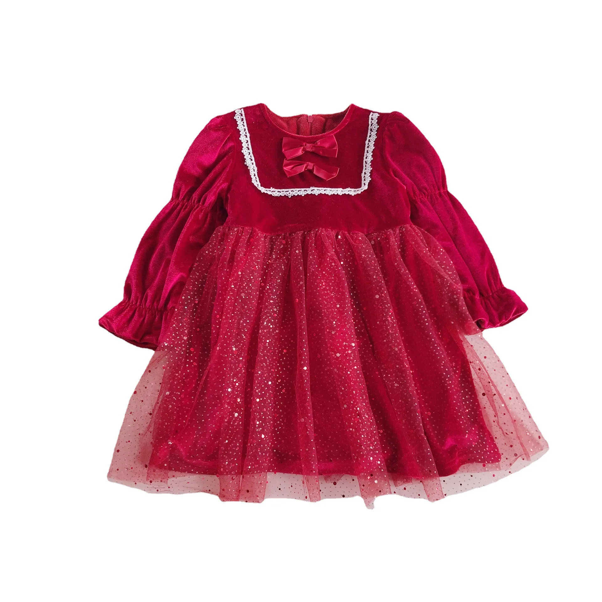

New Year's Dress Red Bow Princess Skirt Winter Baby Girls Dresses Plush Toddler Girl Clothes Kids Constume Children's Clothing