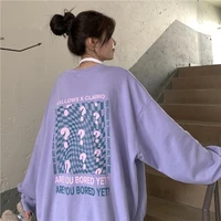 purple checkerboard sweater women oversize long sleeved round neck sweater emo kawaii clothes harajuku korean fashion streetwear