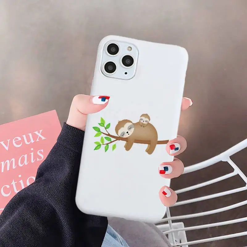 

yoga sloth cute cartoon animal Phone Case Candy Color for iPhone 6 7 8 11 12 s mini pro X XS XR MAX Plus