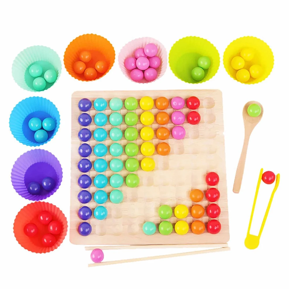 

Wooden Board Rainbow Bead Game Funny Go Board Puzzle Bead Board Games Children's Early Education Board Games Educational Toy