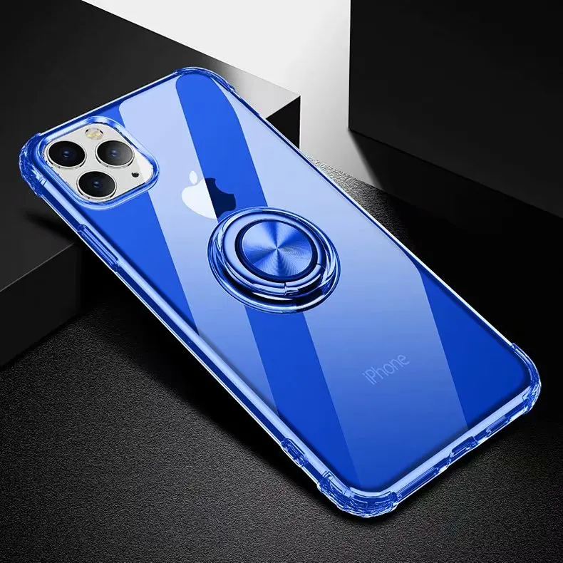 blue Чехол для Apple iphone 11 с кольцом магнитный штатив мягкий прозрачный защитный чехол для iphone 11 Pro Max iphone 11 11pro - Цвет: blue