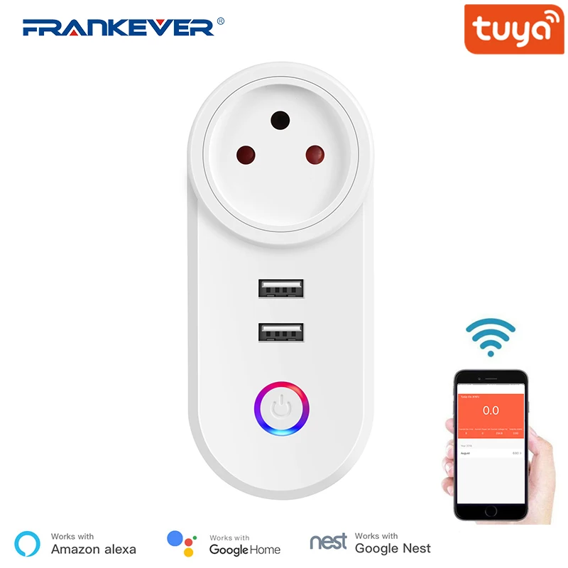Смарт розетка FrankEver Tuya 16 А с поддержкой Wi Fi и двумя USB портами макс. 3800 Вт|Умные
