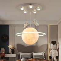 50w remote control children hanging light for nursery school kids room luminaire resin astronaut moon suspension lamps