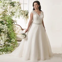 elegant plus size wedding dresses cap sleeves robe de mariee v neck beading sashes ball gowns floor length lace up bridal dress