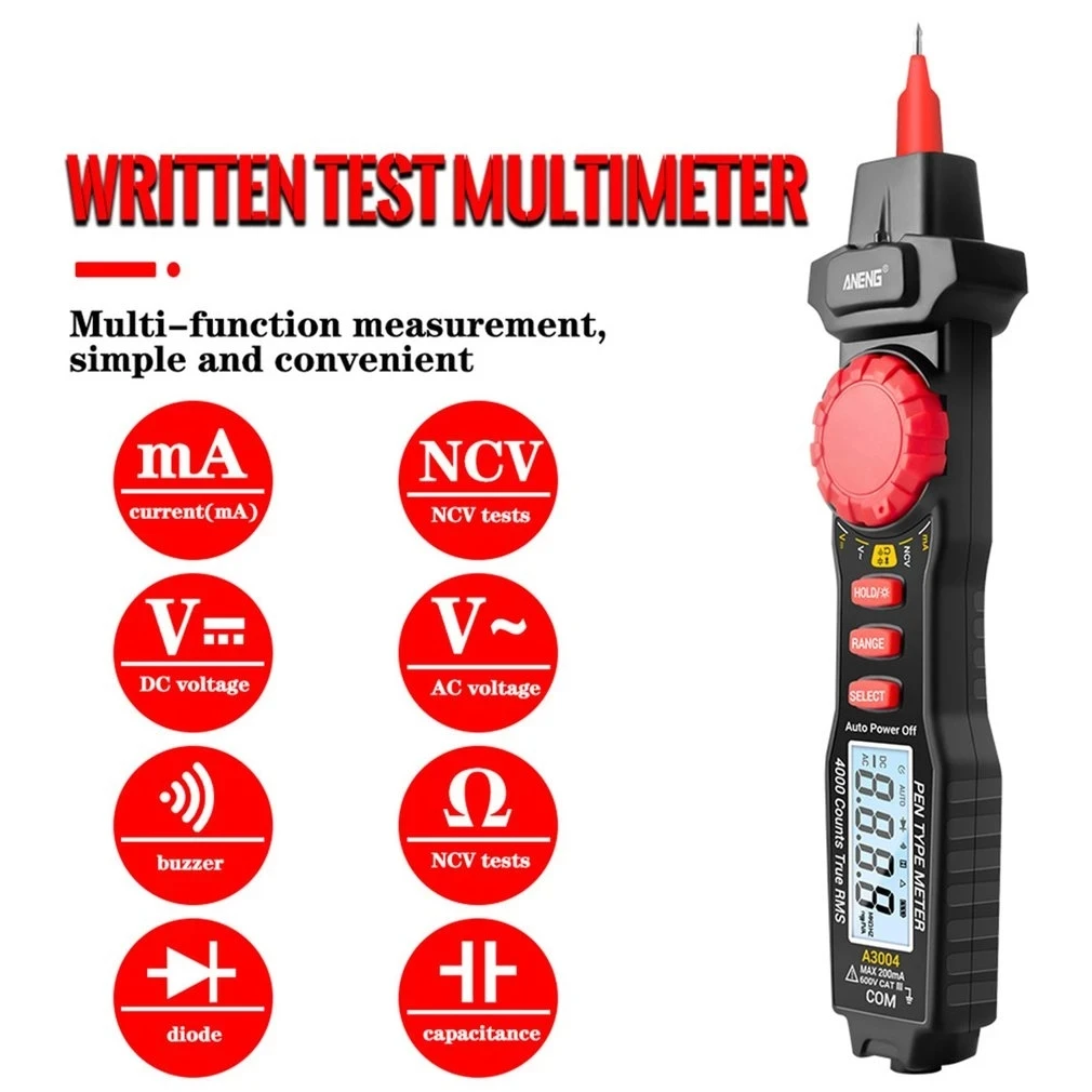 

ANENG A3004 Multimeter Pen Type Meter 4000 Counts Non Contact AC/DC Voltage Resistance Capacitance Diode Continuity Tester Tool