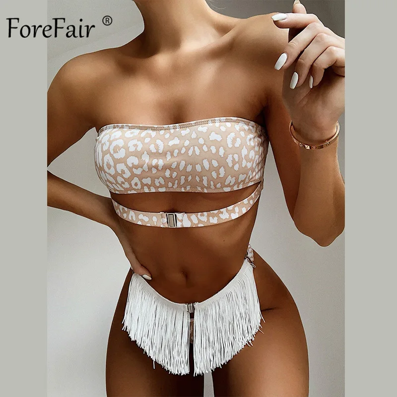Женское бикини с леопардовым принтом Forefair летний купальный костюм бахромой и