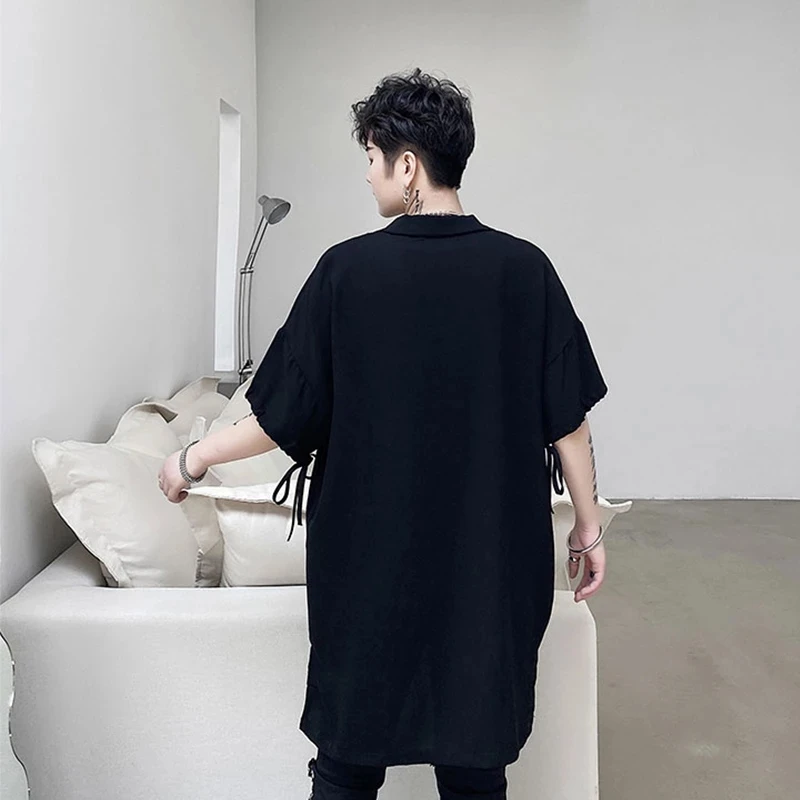 

Dark Yamamoto style minority design sense Pullover short sleeve shirt men's Korean fashion handsome loose shirt fashion ins