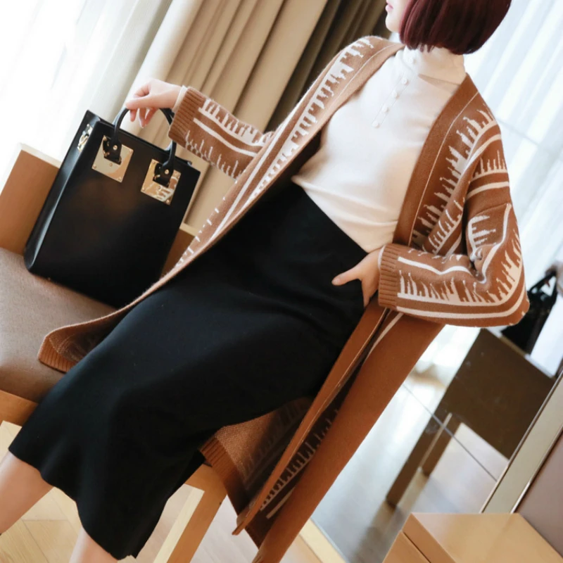 

2019 Autumn Winter Cotton Sweater Women Long Sleeve Print Cardigan Open Front Jacket Coat Blusas Femininas Sueter Mujer Invierno