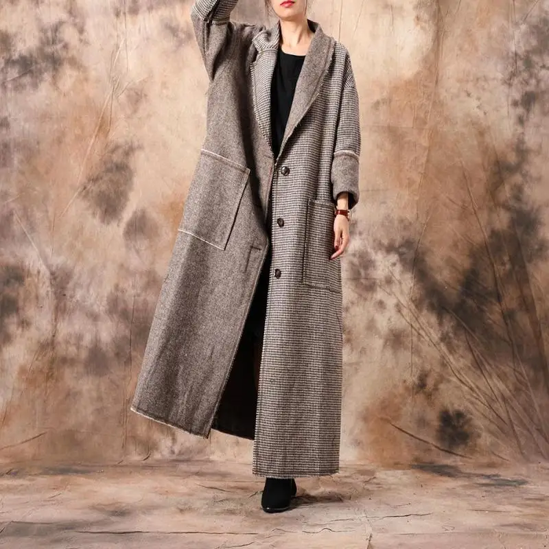 Новинка 2019 года осенне-зимнее модное длинное пальто в клетку с большими