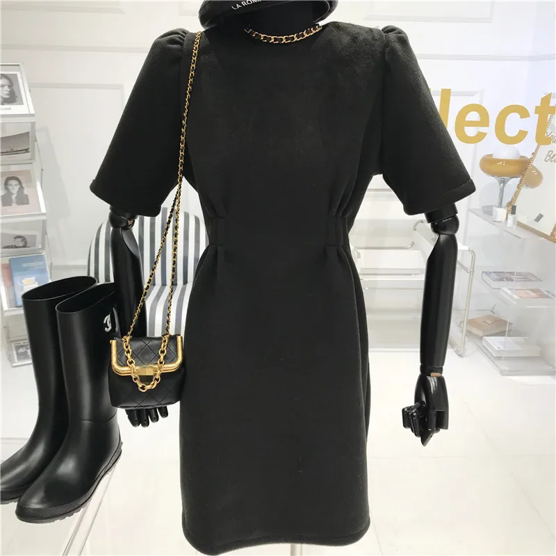 

Temperament Vintage Bubble Sleeve Dress Women's Spring 2021 Niche Design New Mid Length Slim Dress