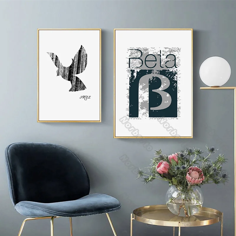 

Nordic Style Canvas Painting Poster Latin Alphabet Beta Geometric-Formed Deer Abstract Art Tree Bird Hd Print Home Rooms Decora
