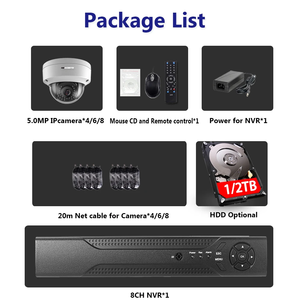 2592*1944 POE NVR Kit 5.0MP HD CCTV Security camera System Human Face monitor IP Camera P2P In/Outdoor Video Surveillance | Безопасность