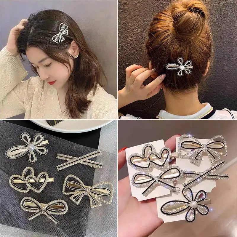 

New Women Elegant Luxury Crystals Pearls Bow Flower Hairpins Sweet Headband Hair Clips Barrettes Fashion Hair Accessories