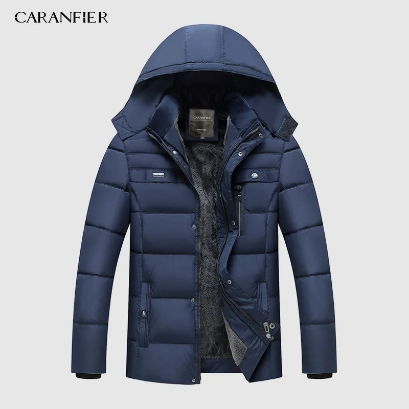 CARANFIER теплая толстая зимняя куртка мужская одежда Повседневная стоячий воротник высокое качество модное Брендовое зимнее пальто Мужская парка верхняя одежда - Цвет: SS1Blue