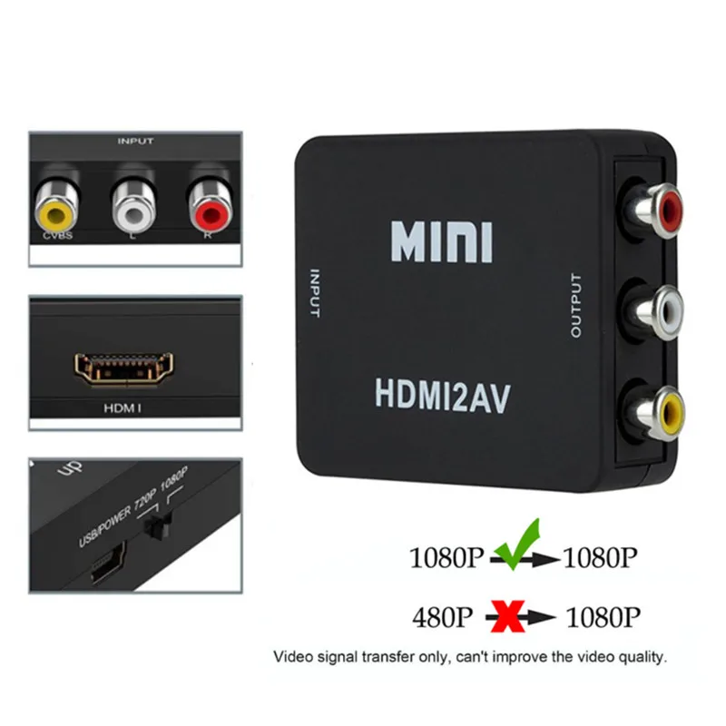 Мини совместимому с HDMI RCA AV/CVBS композитный видео AV конвертер адаптер HDMI2AV для ТВ
