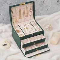 new jewelry box leather storage jewelry case earring ring necklace watch make up travel organizer jewel boxs with lock