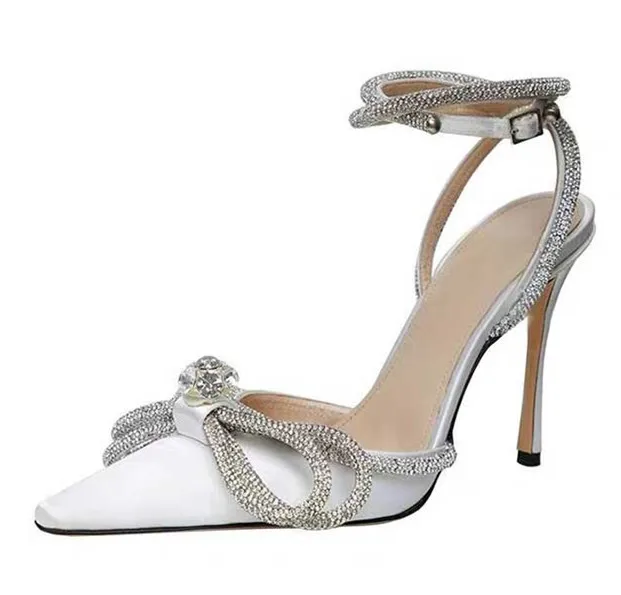

2021 New Rhinestone Butterfly-knot Sandals Fine Heel Sandals Women Crystal Fairy Wind Pink Bow Tie With Diamond High Heels