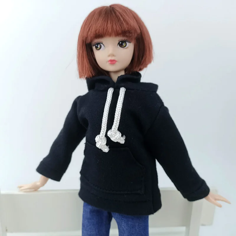 

Fashion Handmade Black Hoodie For Barbie Doll Sweatshirt Clothes Fashion Doll Outfits For Blythe 1/6 Dolls Accessories Kids Toys