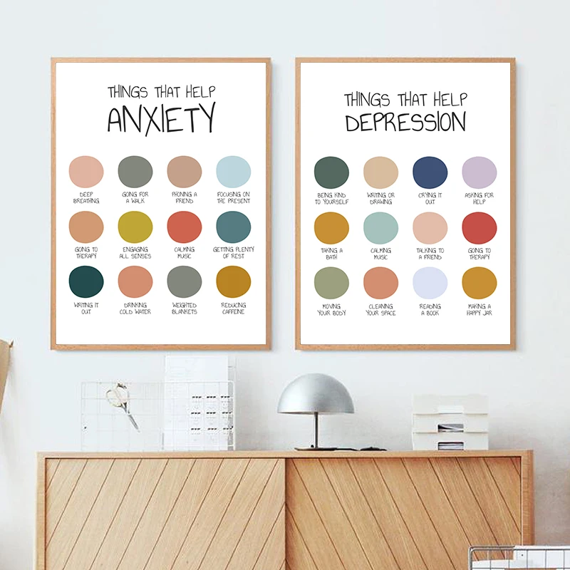 

Anxiety Depression Therapy Posters and Prints Mental Health Canvas Painting Self-care Printmaking Office Wall Art Pictures Decor