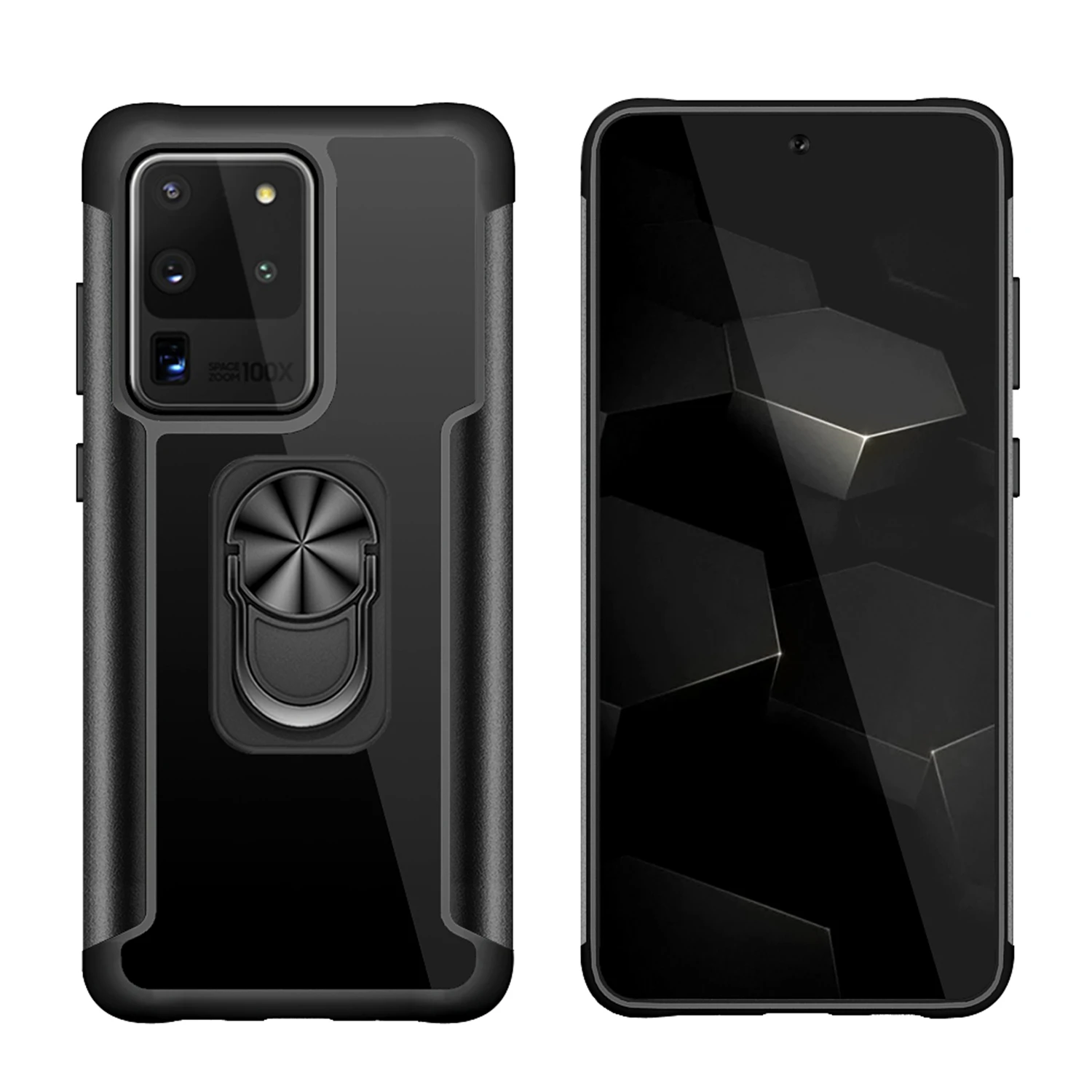 

Armor Phone Case For Samsung Galaxy Note 10 20 S20 Plus Ultra FE Pro Rugged Bumper Metal Ring Holder Clear Protection Back Cover