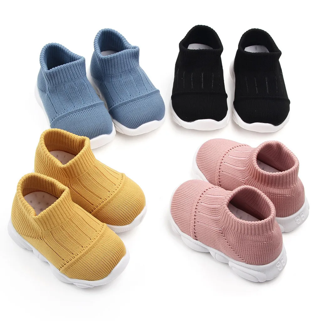

Children's solid color sleeve foot breathable flying woven casual shoes baby men and women baby striped mesh sneakers 40*