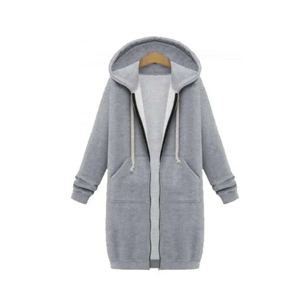 Повседневное свободное Женское пальто на молнии с длинным рукавом из