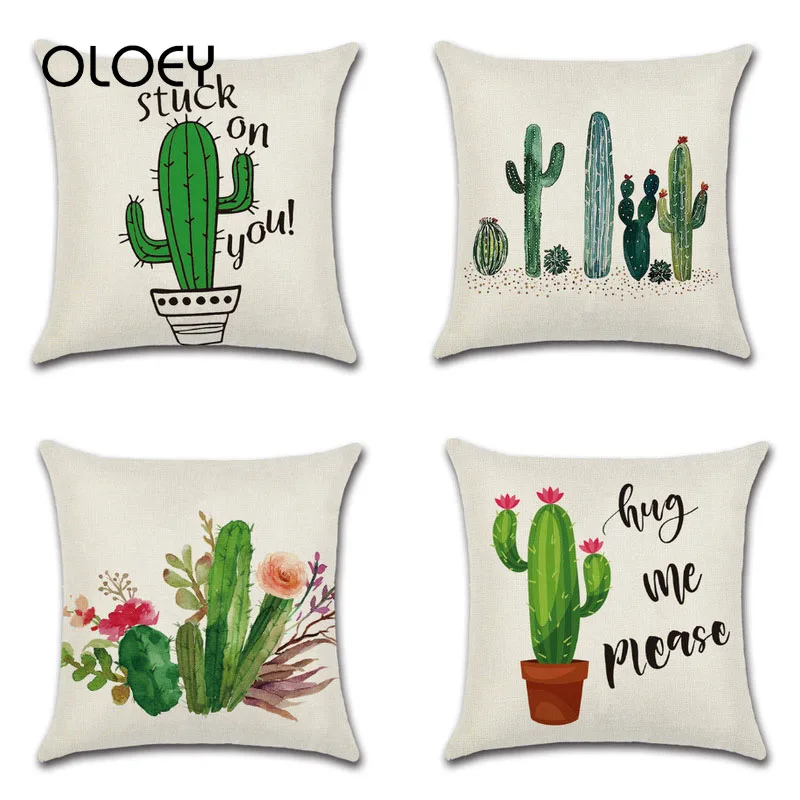 

Кактус льняная наволочка квадратная наволочка для дома креативная наволочка для дома спальни отеля декоративная наволочка 45*45 см. ..