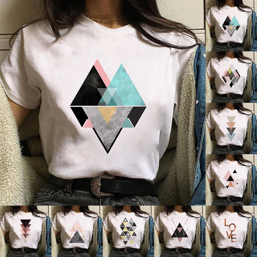 

NewBeautiful Geometry Printed T Shirt Women 90s Graphic T-shirt Harajuku Tops Tee Cute Short Sleeve Animal Tshirt Female Tshirts