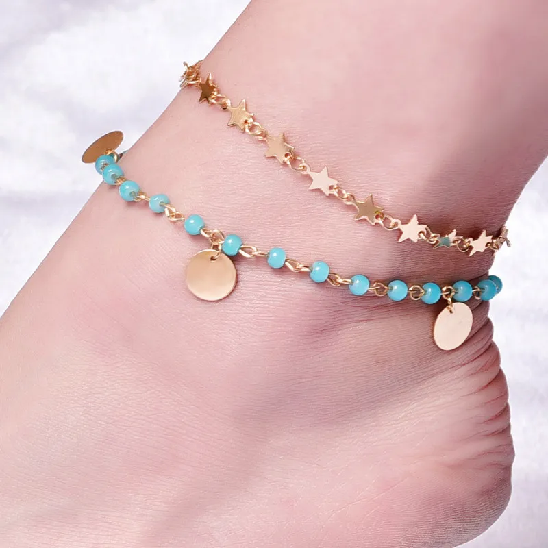 

2021 New Retro Star Multi-layer Anklets Women Fashion Barefoot Chain Jewelry