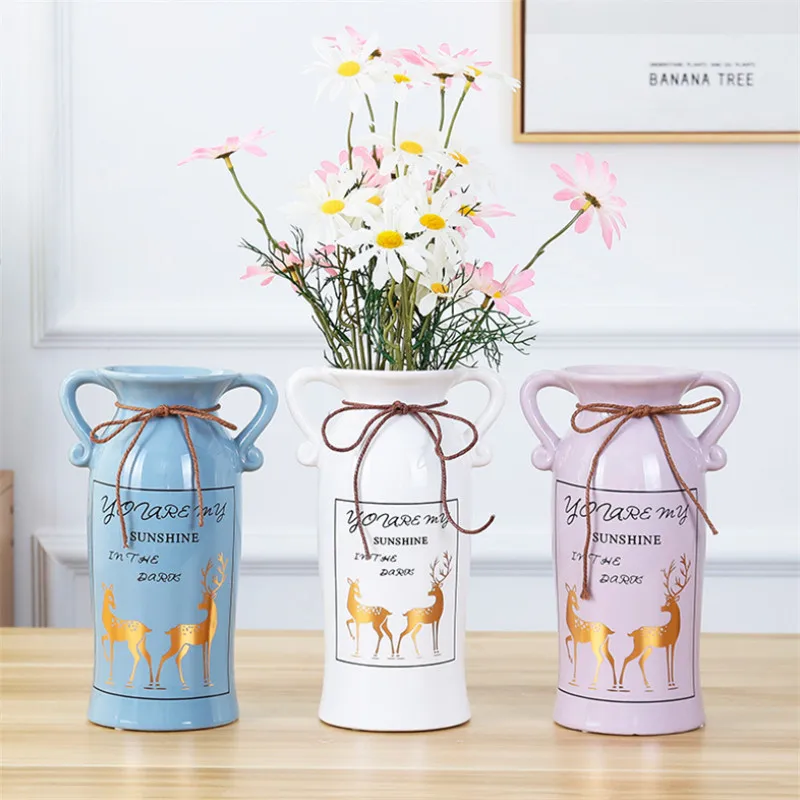 Скандинавская керамическая гидропонная ваза креативная с золотым оленем для