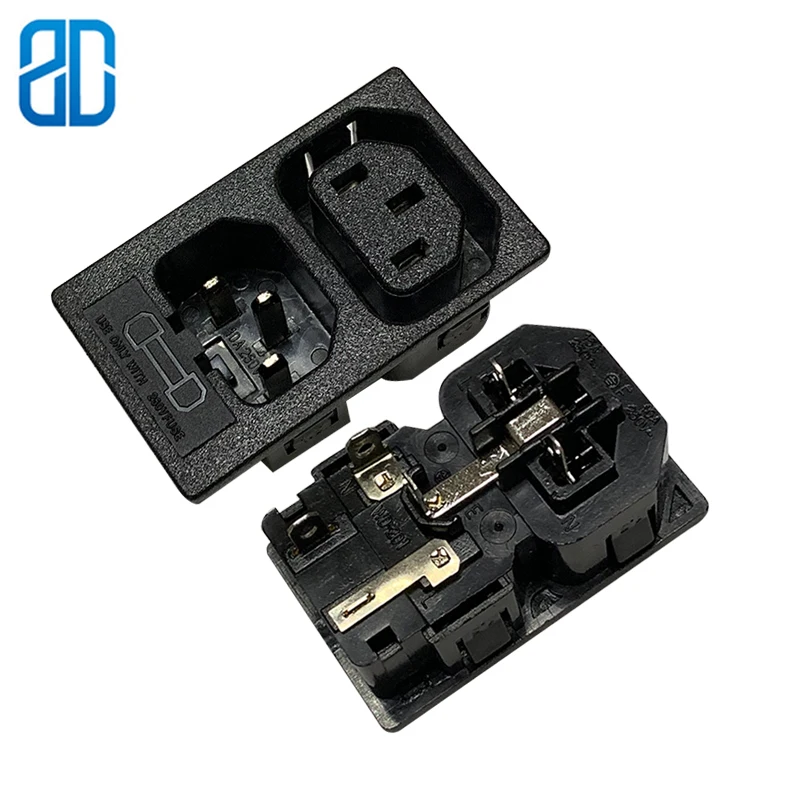 

100PCS Chassis Female 3PIN IEC320 C13 C14 AC Inline Socket Plug Adapter With Fuse Industrial Power Supply Output 10A/250V