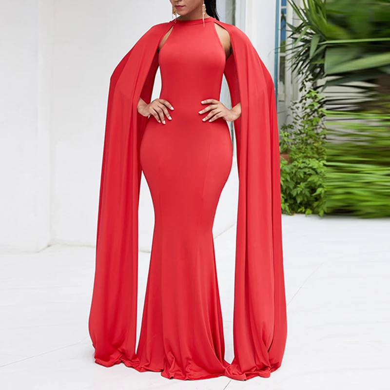 Cap рукавом вечернее платье Bodycon Элегантные красные вечерние туфли на выпускной с