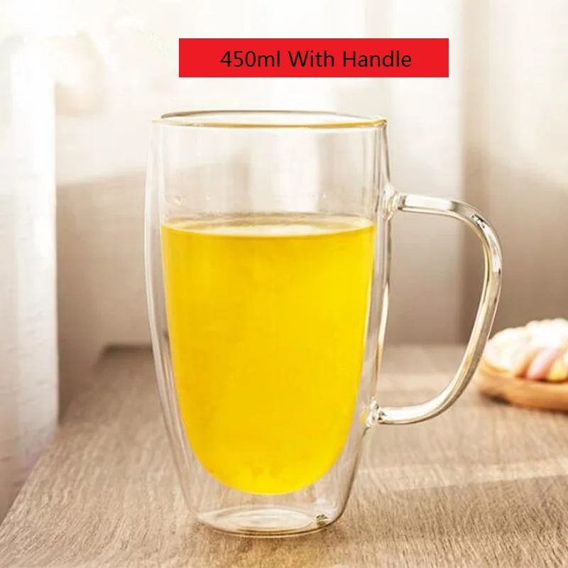 Стеклянная чашка с двойными стенками и кофейные кружки ручками термостойкая