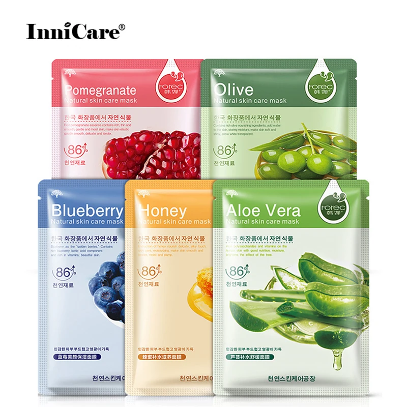 

Bioaqua 5Pcs Combined Fruit Face Mask Sets Aloe Blueberry Moisturizing Anti Wrinkle Facial Masks For Women Face Care Cosmetics
