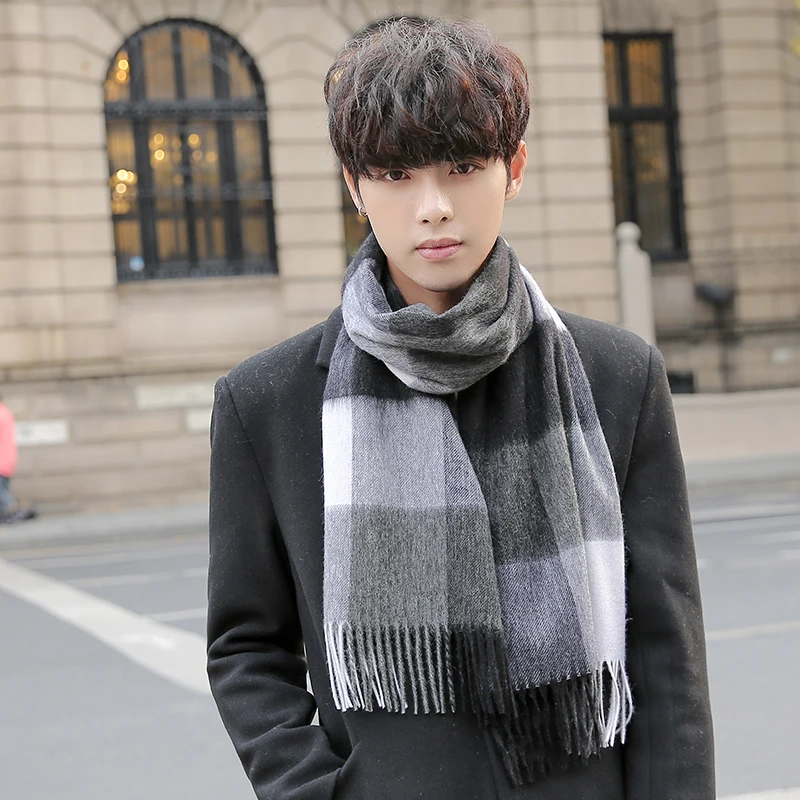 Winter Wool Scarf for Man Tassels Plaid Wool Wraps and Shawls Warm Soft Echarpe Homme Bufanda Hombre Soft Warm Winter Scarves
