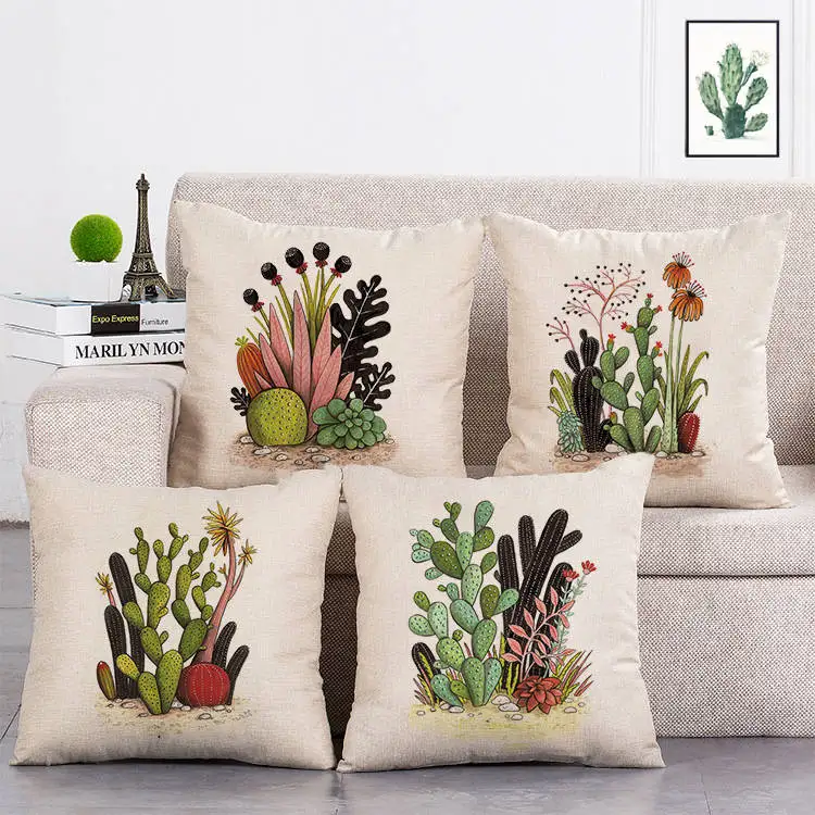 

Nordic Style Watercolor Succulent Pillow Case Short Plush 45*45cm Decor Plant Cactus Cushion Cover for Car Sofa Pillowcase T66