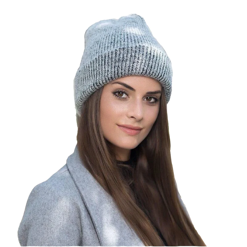 

elegant women knitted hat simple Rabbit fur Beanie Hat for Women Winter Skullies Warm wool Cap Gorros Female Cap