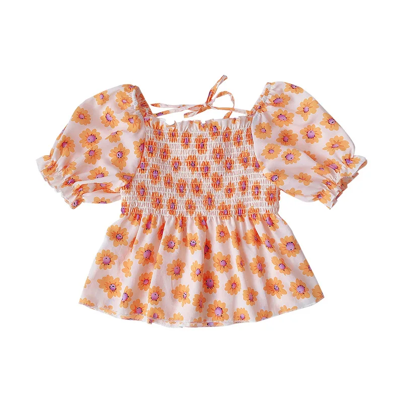 Детские летние топы с коротким рукавом и цветочным рисунком для маленьких